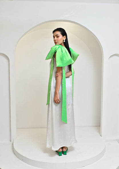 White satin bow dress