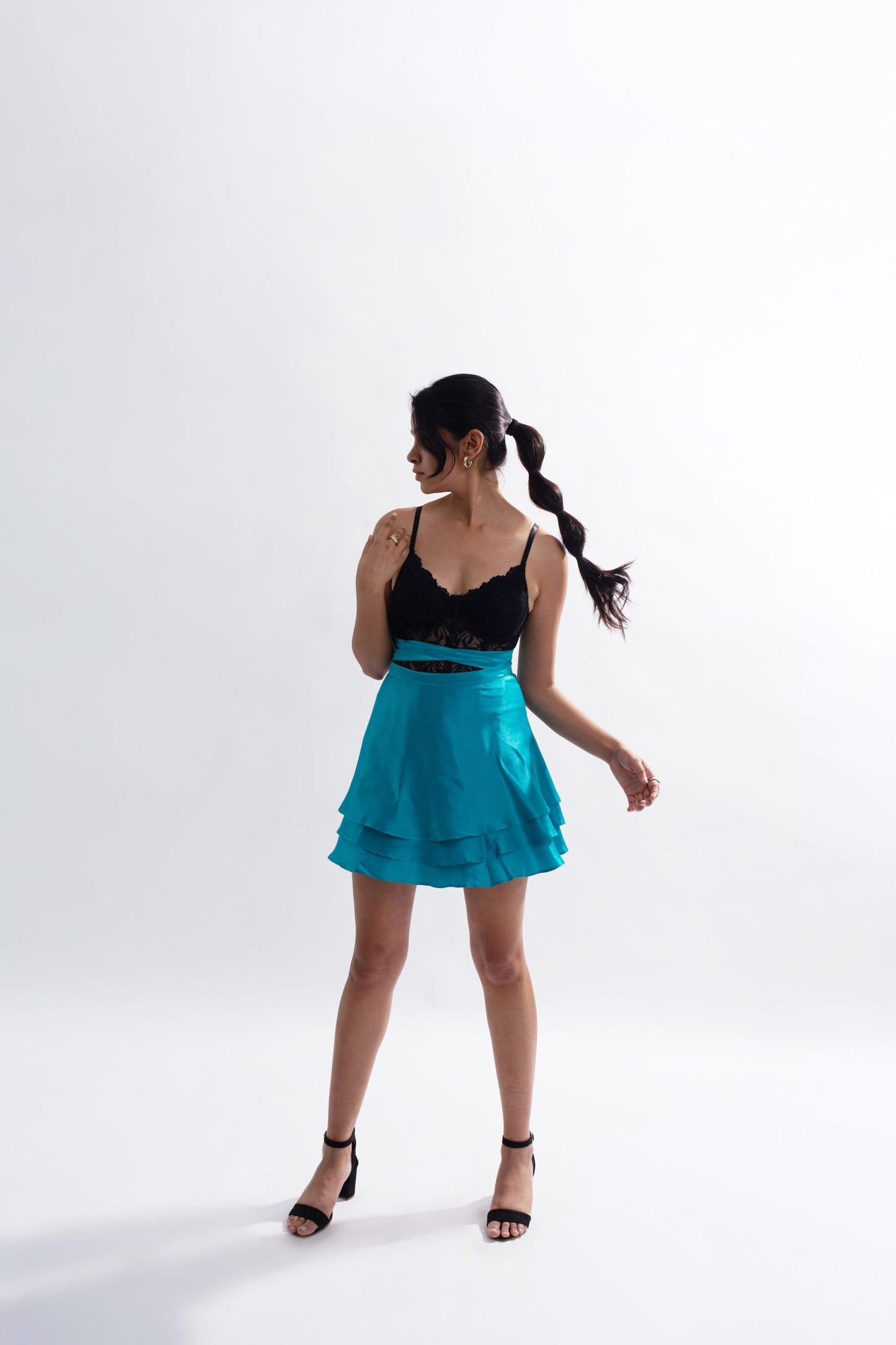 Teal Satin Wrap Skirt