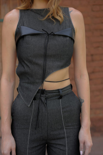 Elena Denim Scarf Top