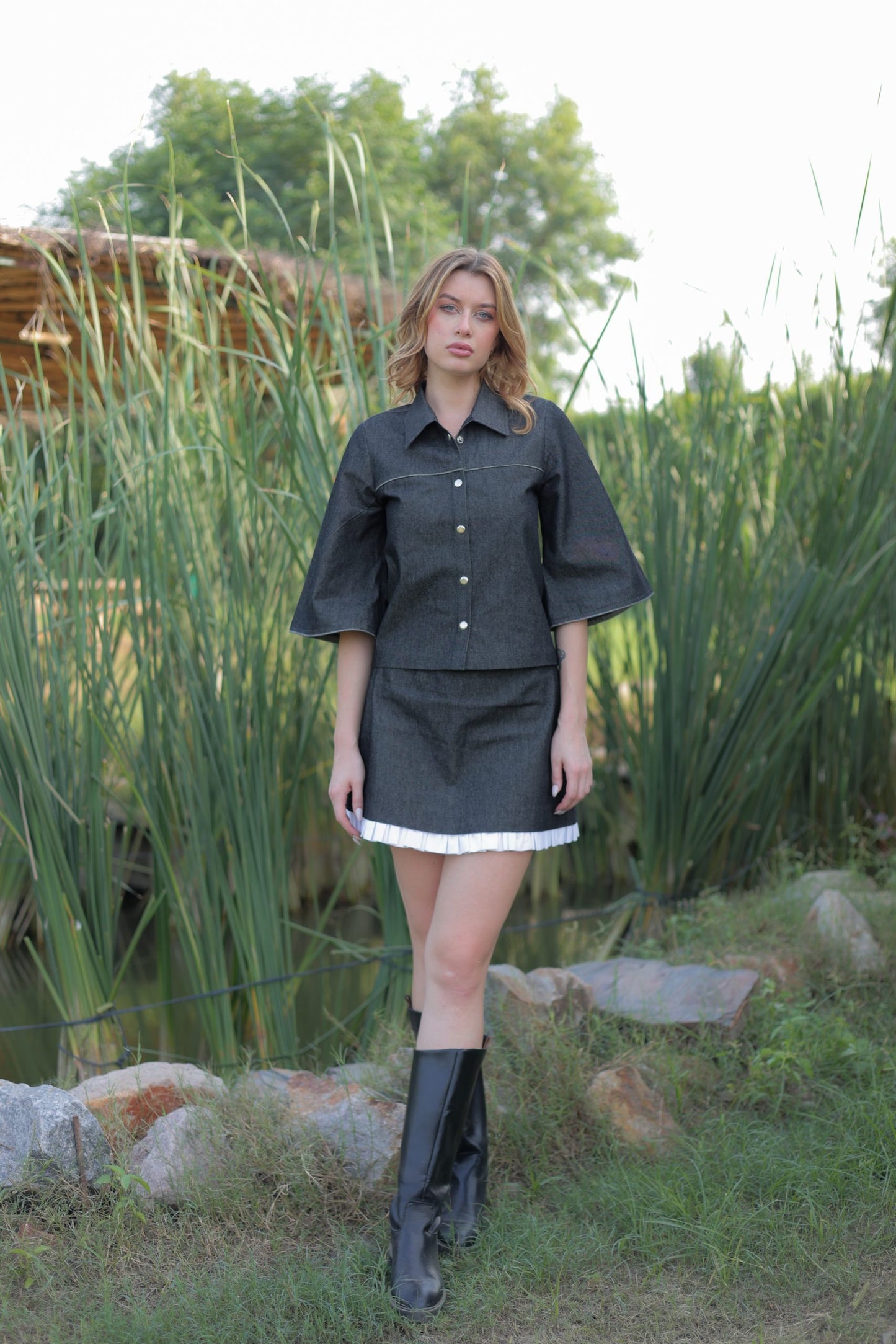 Elara Denim Ruffle bell Skirt
