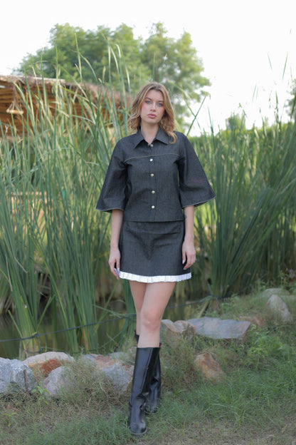 Elara Denim Ruffle bell Skirt