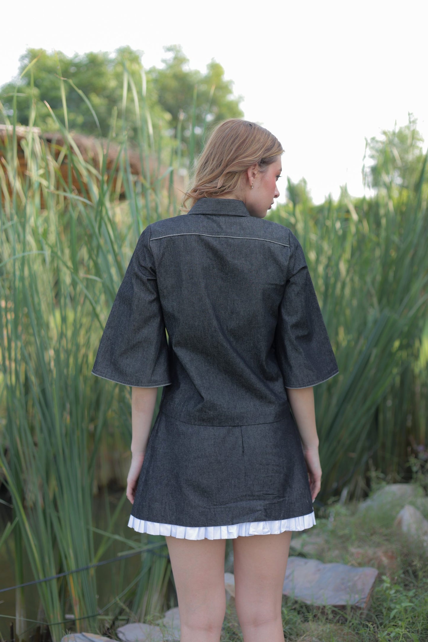 Elara Denim Ruffle bell Skirt