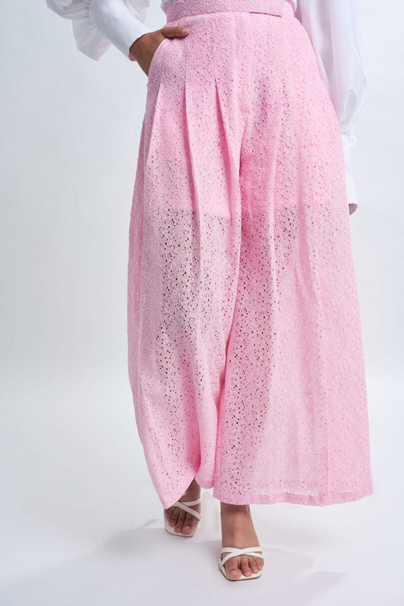 Pink Lace Pleated Pants