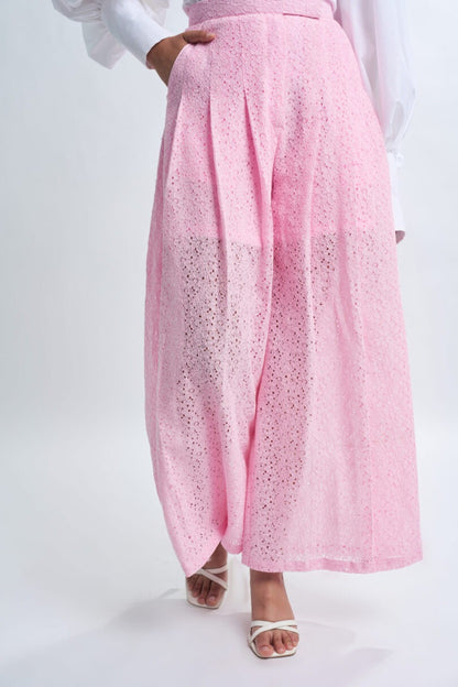 Pink Lace Pleated Pants