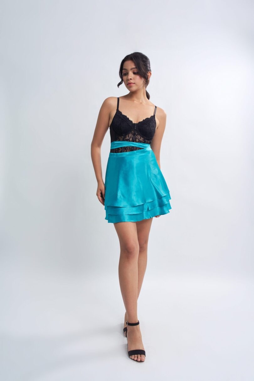 Teal Satin Wrap Skirt