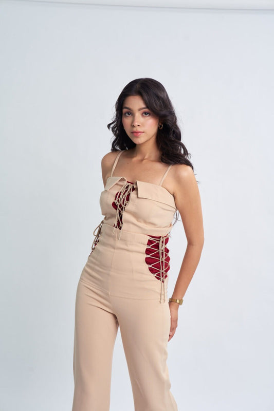 Corset Style Beige Pants