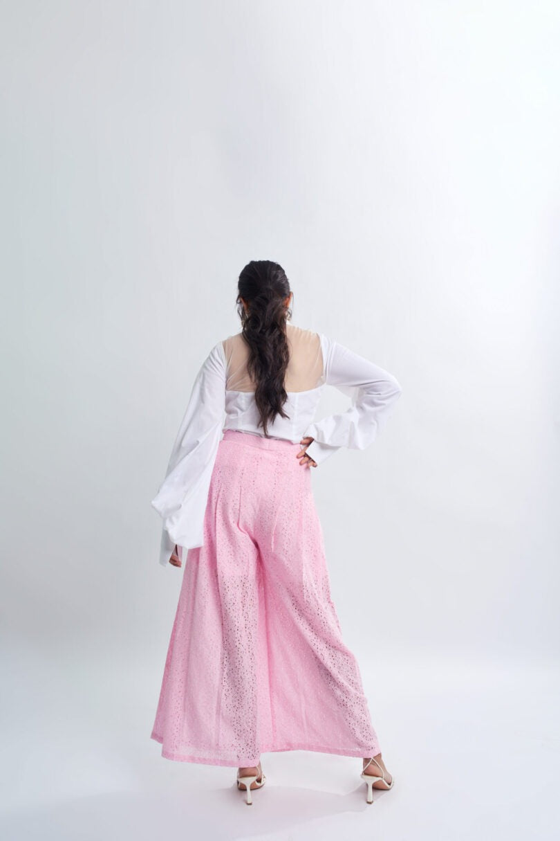 Pink Lace Pleated Pants