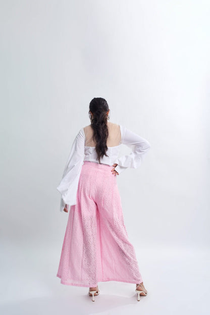 Pink Lace Pleated Pants
