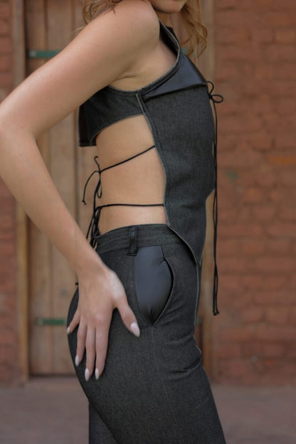 Elena Denim Scarf Top