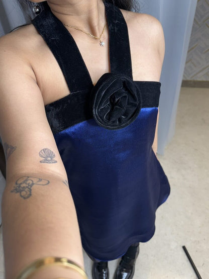 Midnight Bloom Satin Dress