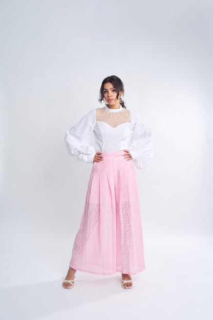Pink Lace Pleated Pants