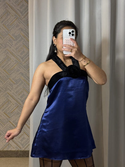 Midnight Bloom Satin Dress