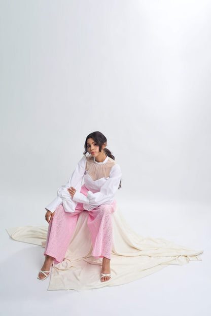 Pink Lace Pleated Pants